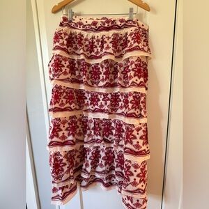 FARM Rio Red and Cream Floral Midi Skirt NWT